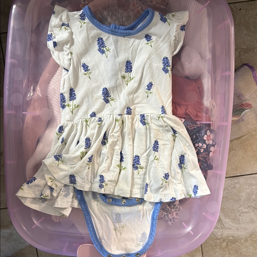 Floral Baby Dress with Blue Accents